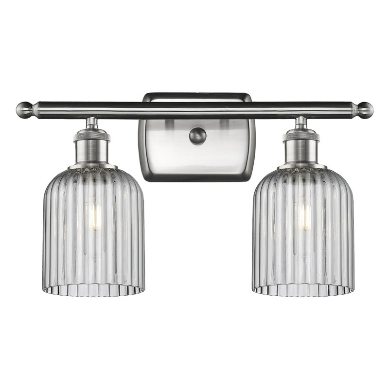 Brysin 15" W 2-Light Dimmable Metal Vanity Light with Glass Shades, Light Smoke, Satin Nickel