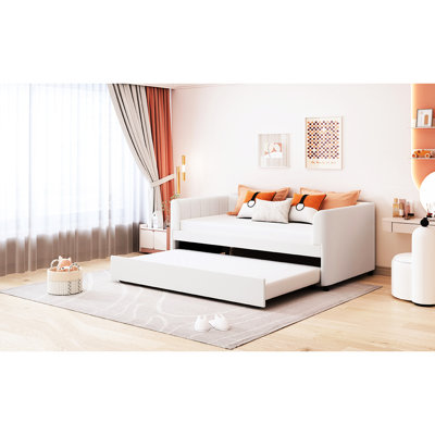 Lit de jour simple beige avec rangement gigogne pliable et ergonomique amovible