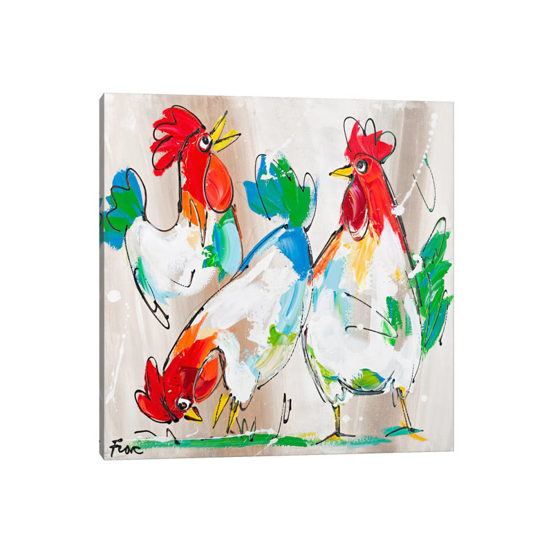 Cocks Talking - Wrapped Canvas Painting, 66.04 cm H x 66.04 cm W x 1.91 cm D