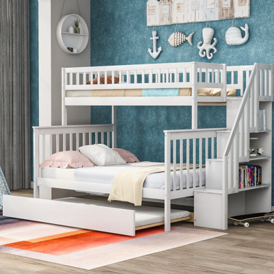 Hazzard Twin over Full Solid Wood Standard Bunk Bed with Staircase and Trundle by Harriet Bee -  7B66BE89D5E14891B61CA5B0C7A22500