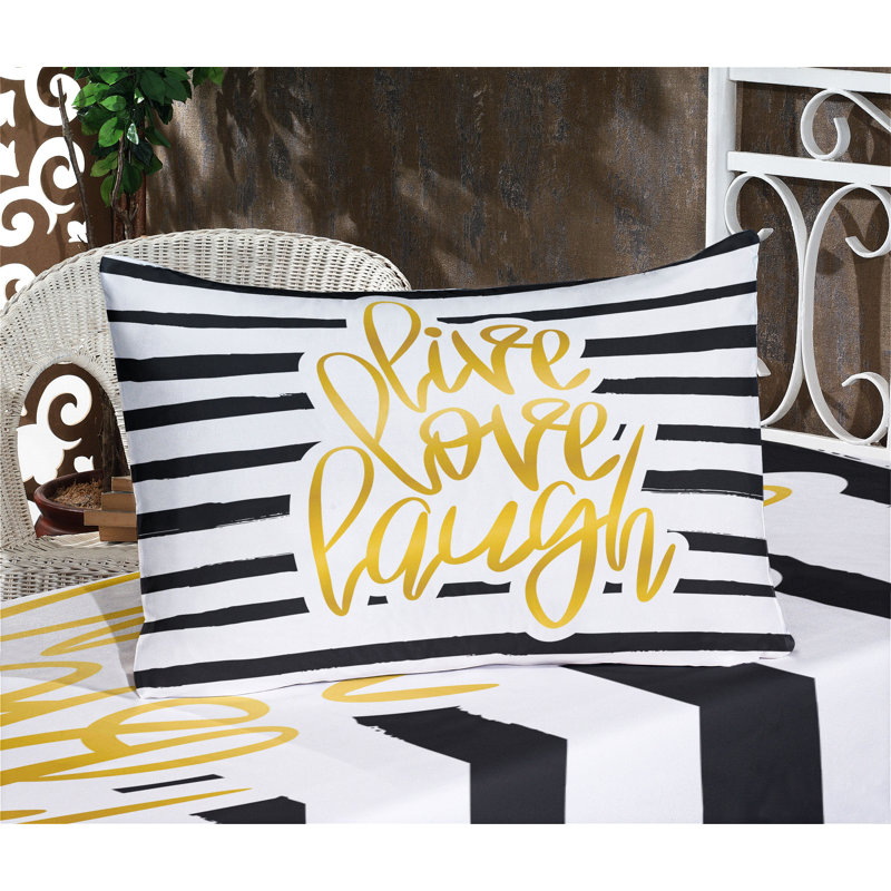 Ensemble de draps et taies décoratives Ambesonne Live Laugh Love, jaune, blanc et noir