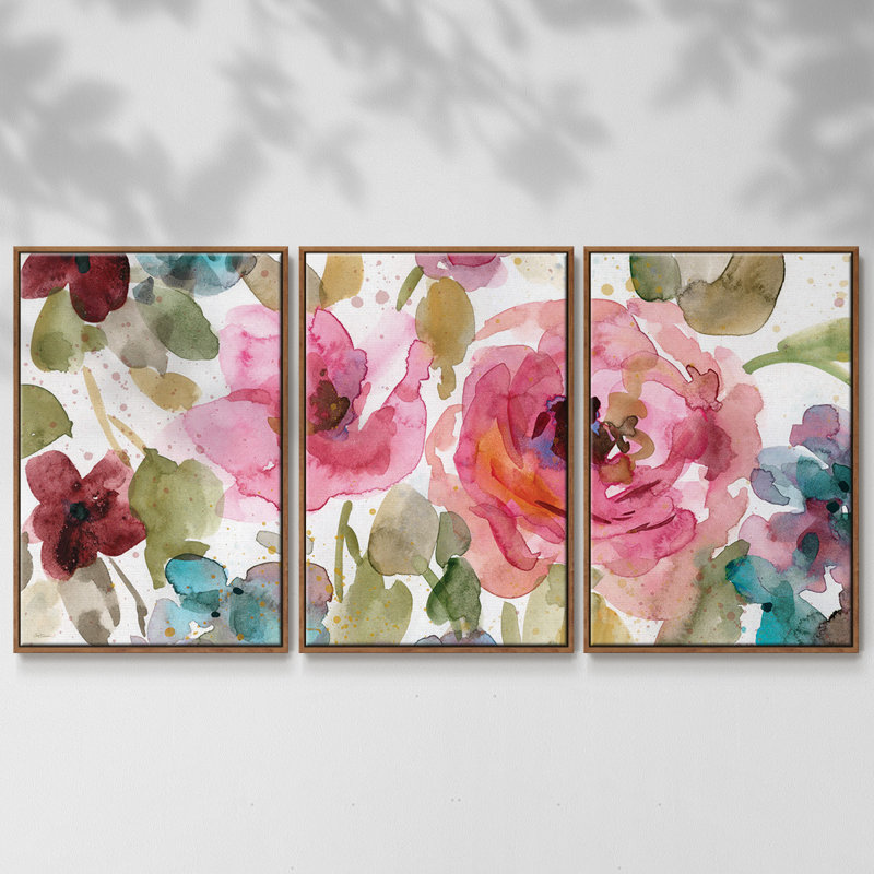 «Garden Palette I», reproduction sur toile flottante 3 pièces, H 36 po x l 75 po x P 2 po, Noyer