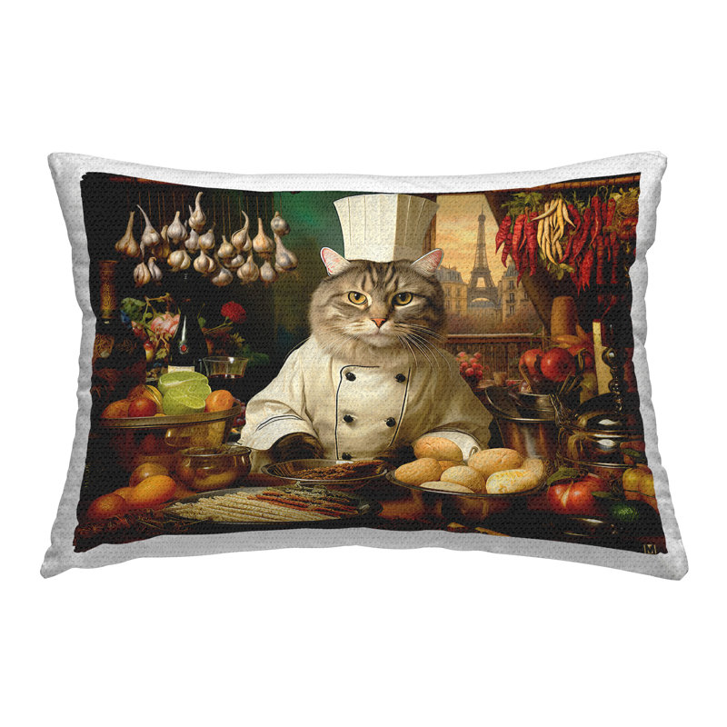 Coussin d'extérieur imprimé «Chef Cat in Kitchen» par Michael David Ward