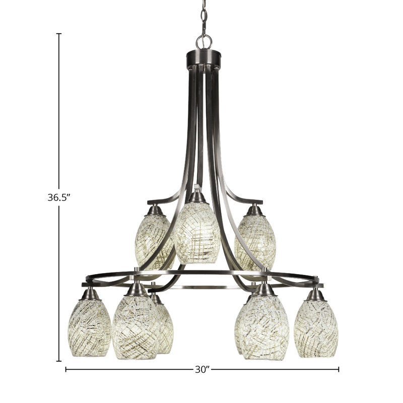 Lustre 9 lumières avec verre de fusion naturel 5 po Michell Paramount, Nickel brossé