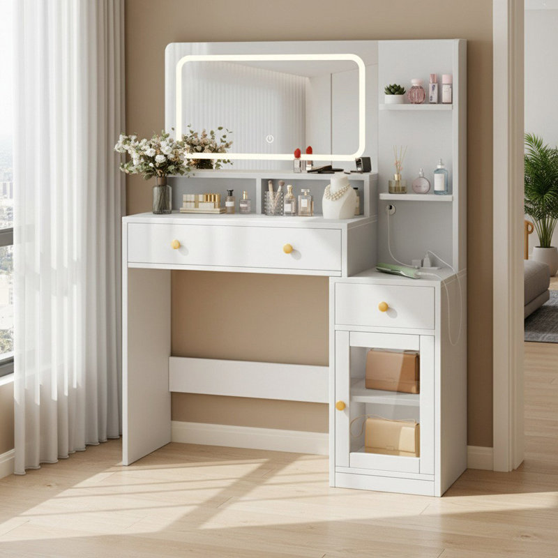 Modern Makeup Dressing Table with Mirror, Vanity Desk Set for Bedroom