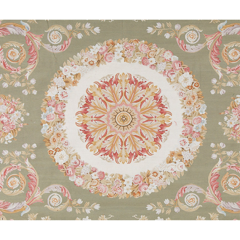 Hand-Knotted High-Quality Green and Brown Area Rug
