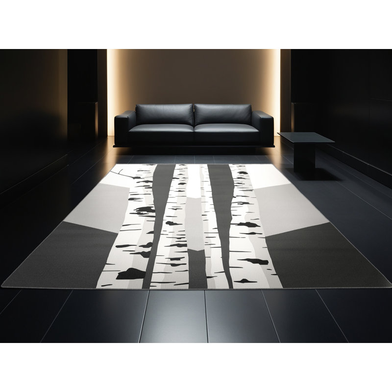 Tapis à rayures scandinave lavable à la machine en bouleau gris Oyan, 7 x 9