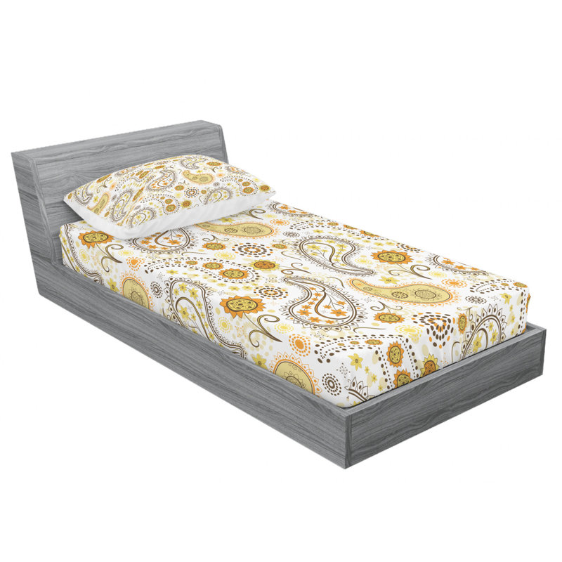 Microfiber Floral Sheet Set, Twin Sheet Set with Fitted Sheet, Orange Geometric