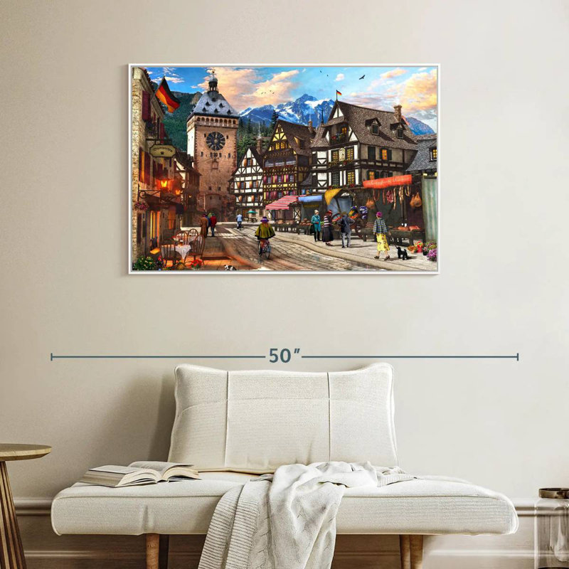 Village allemand, 40 po x 27 po, Cadre flottant blanc