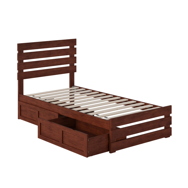 Lit plateforme avec rangement en bois massif Bridport, Noyer, Simple