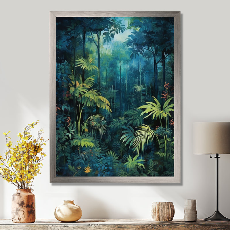 Jungle Expedition - Forest Wall Art, Silver Single Picture Framed, 40" H x 30" W x 1.5" D