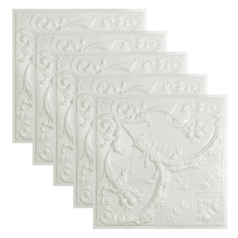 Dalle de plafond 2 pi x 2 pi en étain Great Lakes Saginaw (paquet de 5), Blanc mat