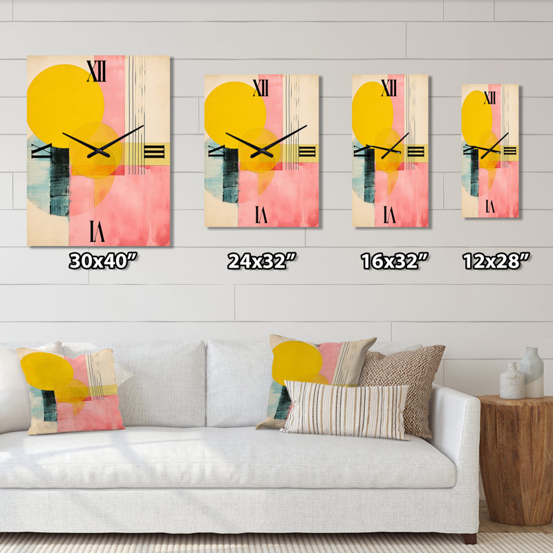 Pleine lune pleine lune rétro géométrie or rose V - horloge murale moderne abstraite, H 32 po x l 24 po x P 1 po
