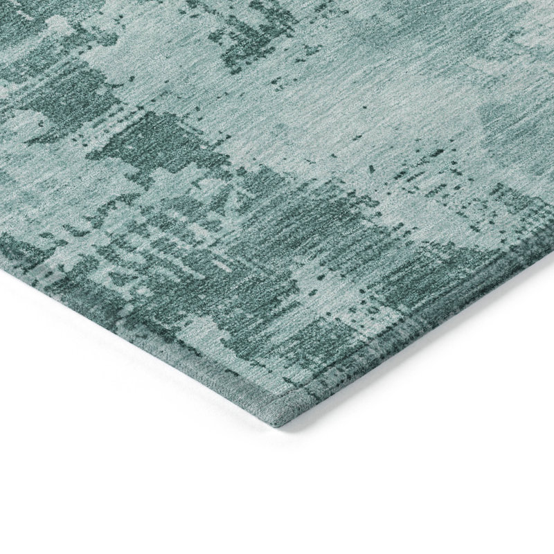 Teal Abstract Washable Synthetic Indoor/Outdoor Rug 2'6" x 3'10"