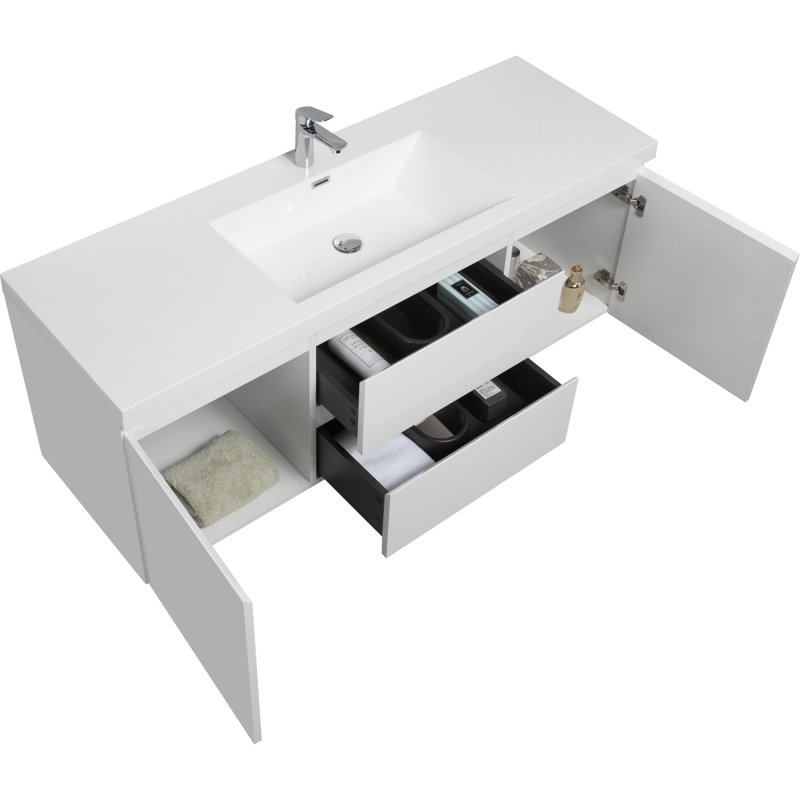 Meuble-lavabo mural moderne pour salle de bain, Blanc