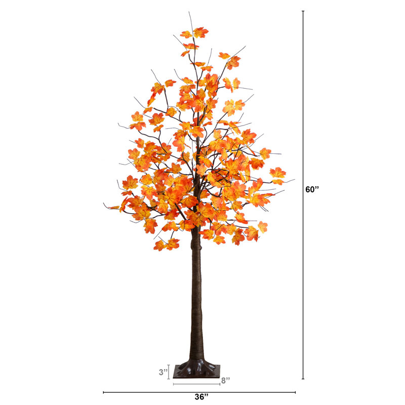 Pre-Lit Minimalist Autumn Maple Artificial Fall Tree With 96 Warm White LED Lights, 60" H x 36" W x 36" D