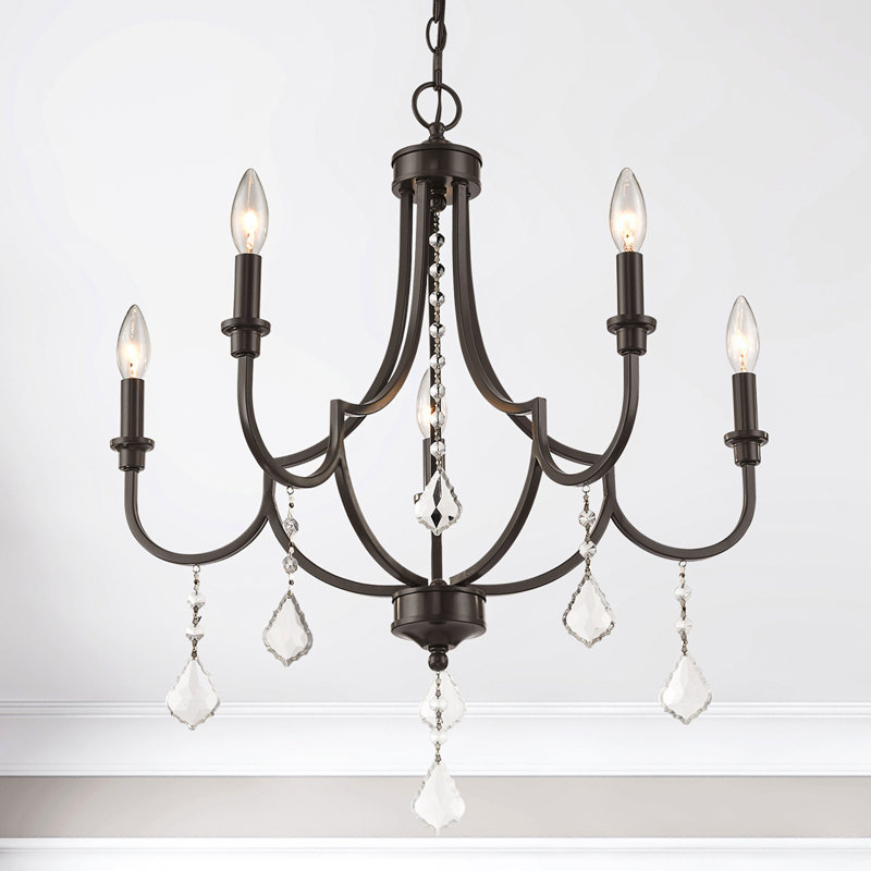 5-Light Empire Candle Chandelier with Dedric Crystal Details, Bronze anglais