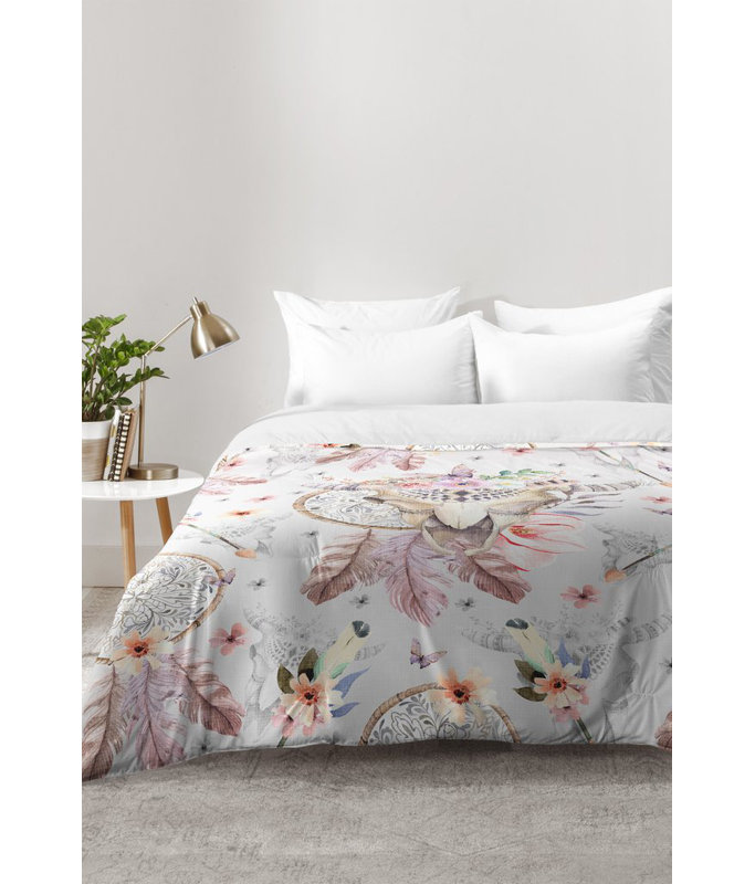 Ensemble d'édredon capteur de rêves bohème et crâne floral, Édredon pour très grand lit + 2 très grandes ta