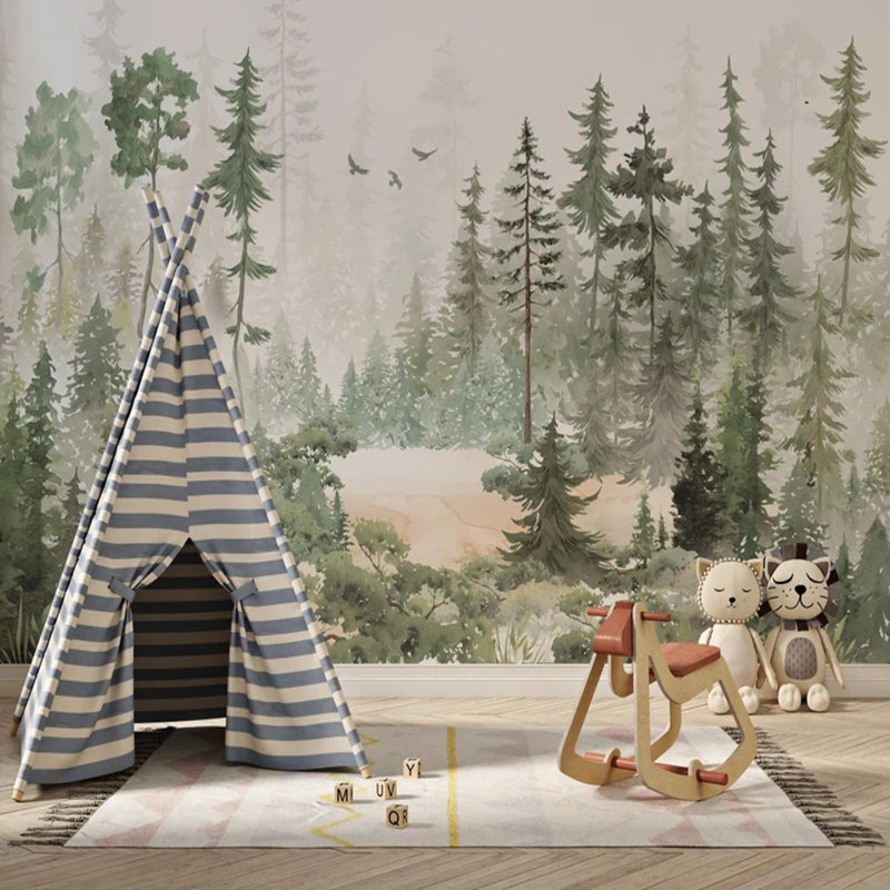 «Whispering Pine Forest», série de muraux pour enfants et nature, L 108 po x l 96 po