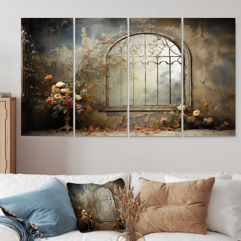 Hauting Floral Gothic Windows I - Window 4 Piece Wall Art Decor Set, 28" H x 48" W