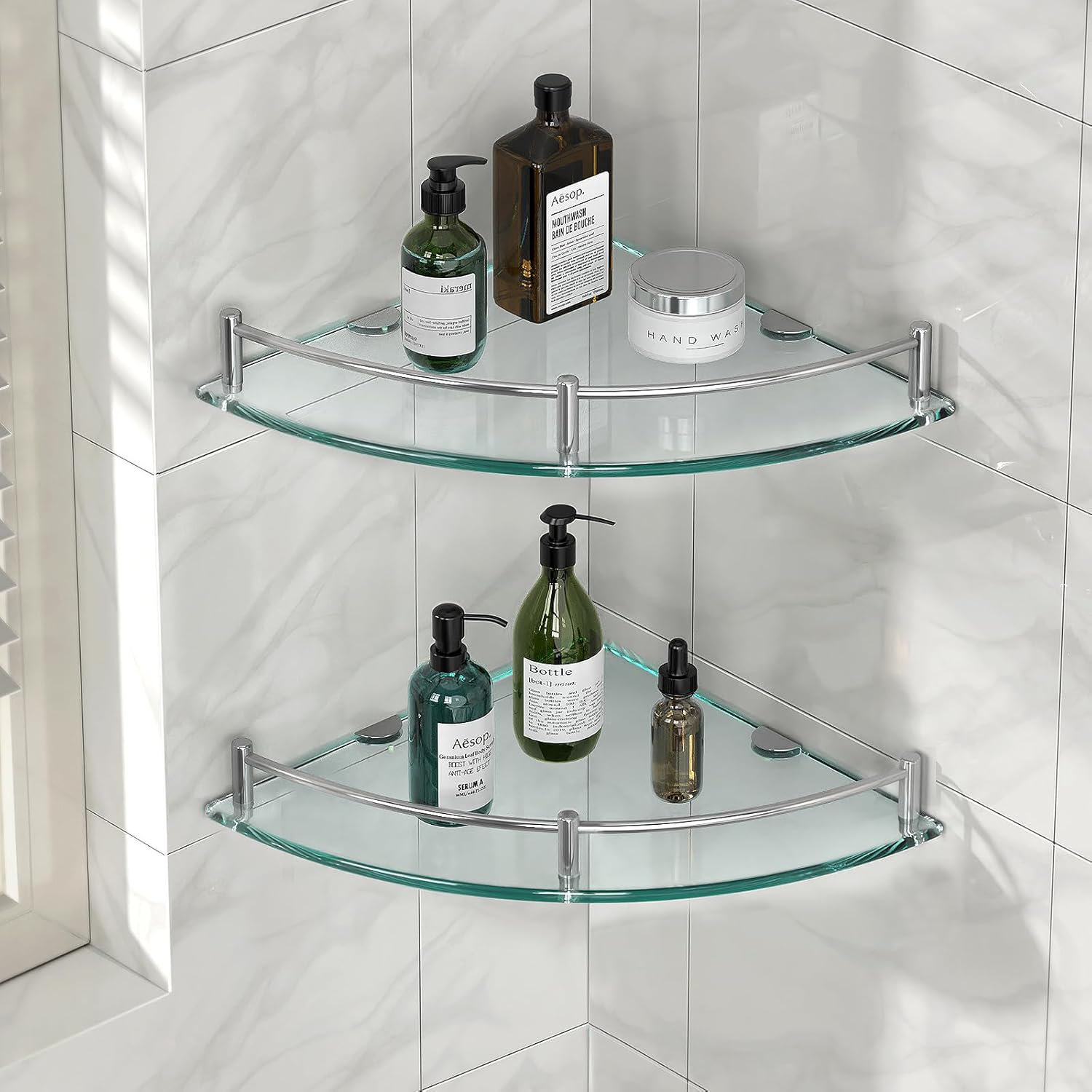 Latitude Run® Bathroom Shelf, 2 Pack Glass Shelf Shower Organizer ...