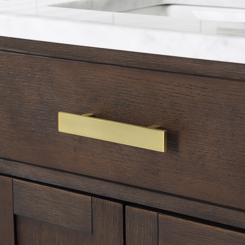 Chestnut 24" Carrara White Marble Countertop Bath Vanity with Faucet, Brown Oak / Satin Gold, No