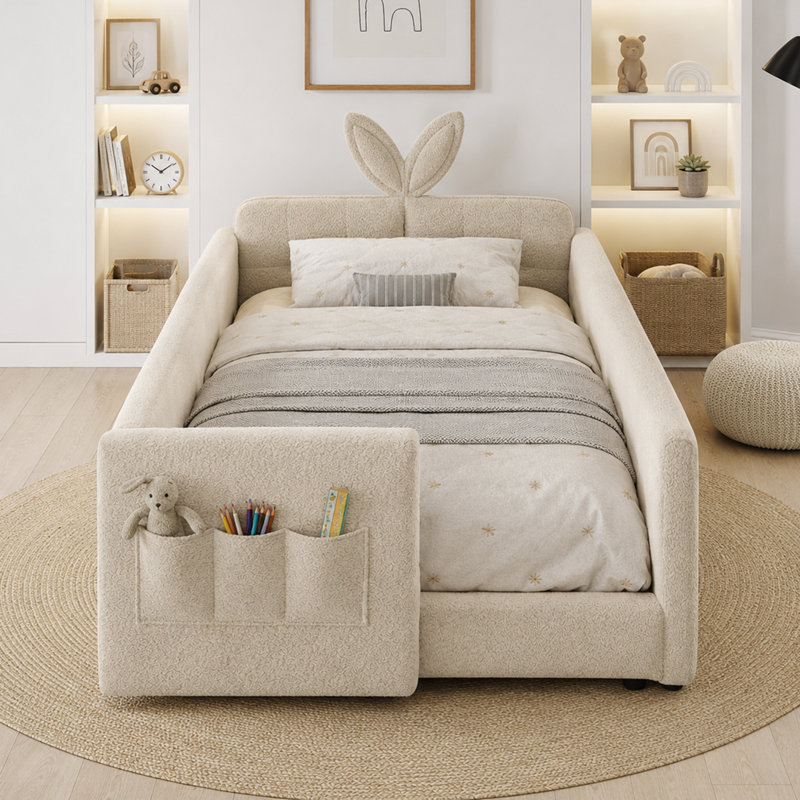 Lit simple tapissier Cozy Modern, Chameau