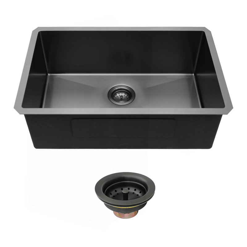 30"X18"X10" Gunmetal Black Undermount  Kitchen Sink 16 Gauge Single Bowl With Drain Assembly