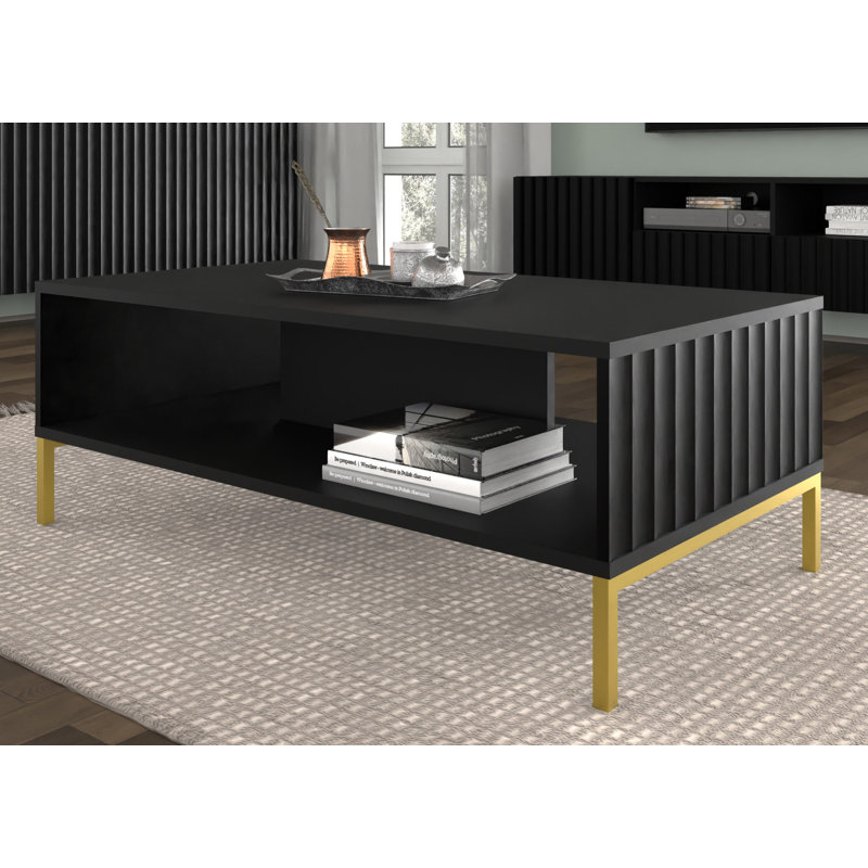 Patriki Four Leg Coffee Table with Storage, Black