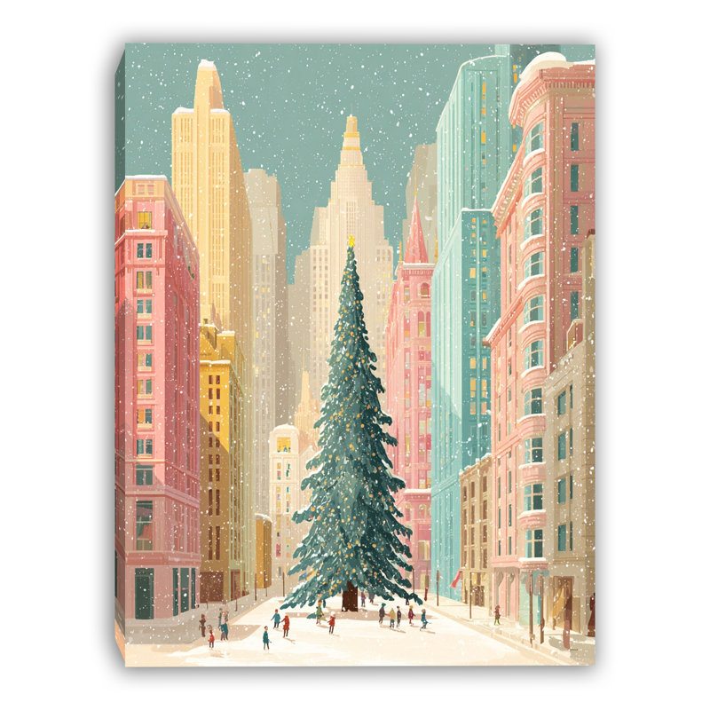 «Downtown Tree Winter Street», art mural sur toile, 36 po x 48 po