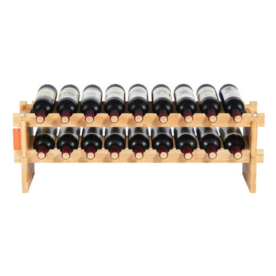 18-Bottle Stackable Bamboo Wine Rack - Modular 2-Tier Wood Countertop Display Shelf for Kitchen & Bar