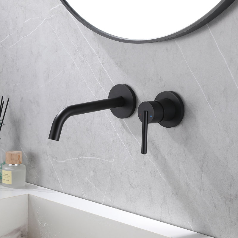 7.5" Wall Mounted Bathroom Faucet, Single Handle Lavatory Sink Faucet Bathroom Vessel Sink Faucet, Matte Black, No