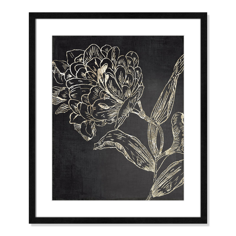 Clarendon Golden Flower Folklore II by Asia Jensen - Picture Frame Graphic Art, 25.5" H x 21.5" W, Black Wood Grain