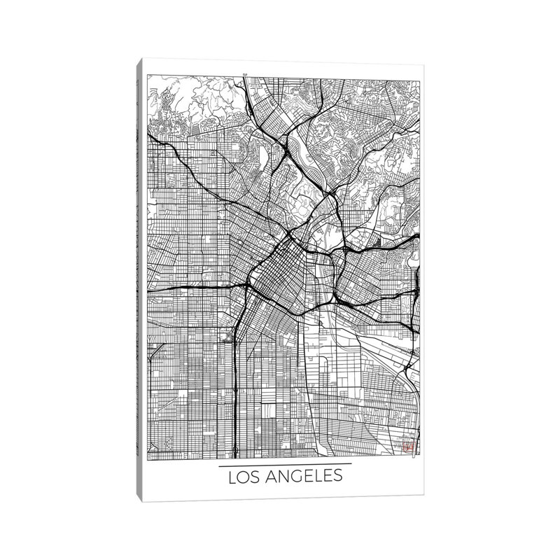 Los Angeles Minimal Urban Blueprint Map by Hubert Roguski - Wrapped Canvas Print, 20.32 cm H x 30.48 cm W