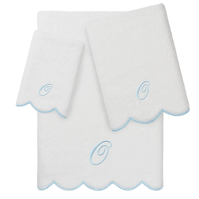 Ensemble de serviettes personnalisées 100% coton turque ADORNIA 3 pièces Linum Home Textiles, O, Blanc / Bleu