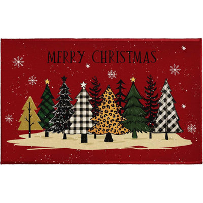 Xmas Trees Bath Rug Colorful Buffalo Plaids Tree Bathroom Mats For Kitchen Sink Bedroom Winter Snowflakes Non-Slip Bathroom Rugs 32X20 Inch