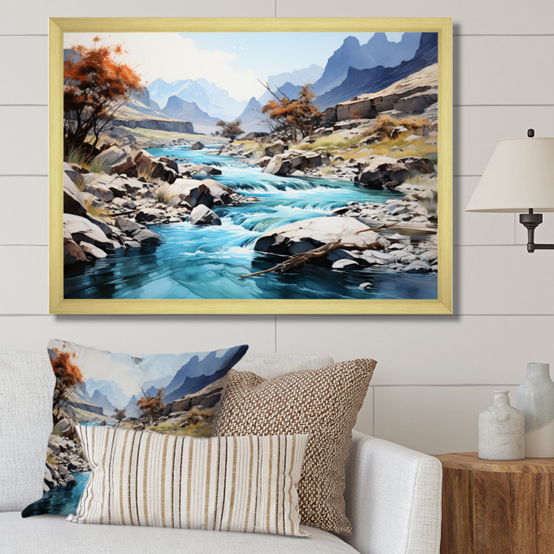 Berno Turquoise River Endless Journey II - impression, H 34 po x l 44 po x P 1,5 po, Cadre doré simple