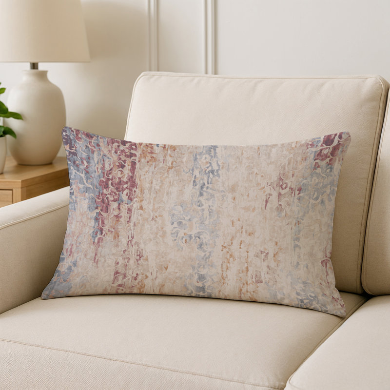Coussin décoratif intérieur / extérieur gris Modern Modern, Beige / jaune / rouge abstrait, Rectangle H 20 po x l 14 po