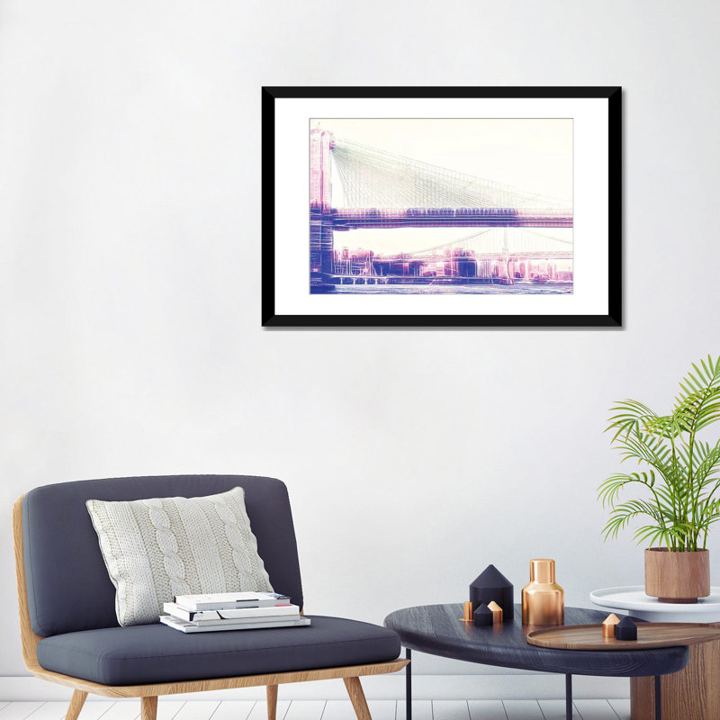 « brooklyn bridge », reproduction d’impression sur toile, H 24 po x l 32 po x P 1 po, Papier d'art encadré noir, Blanc