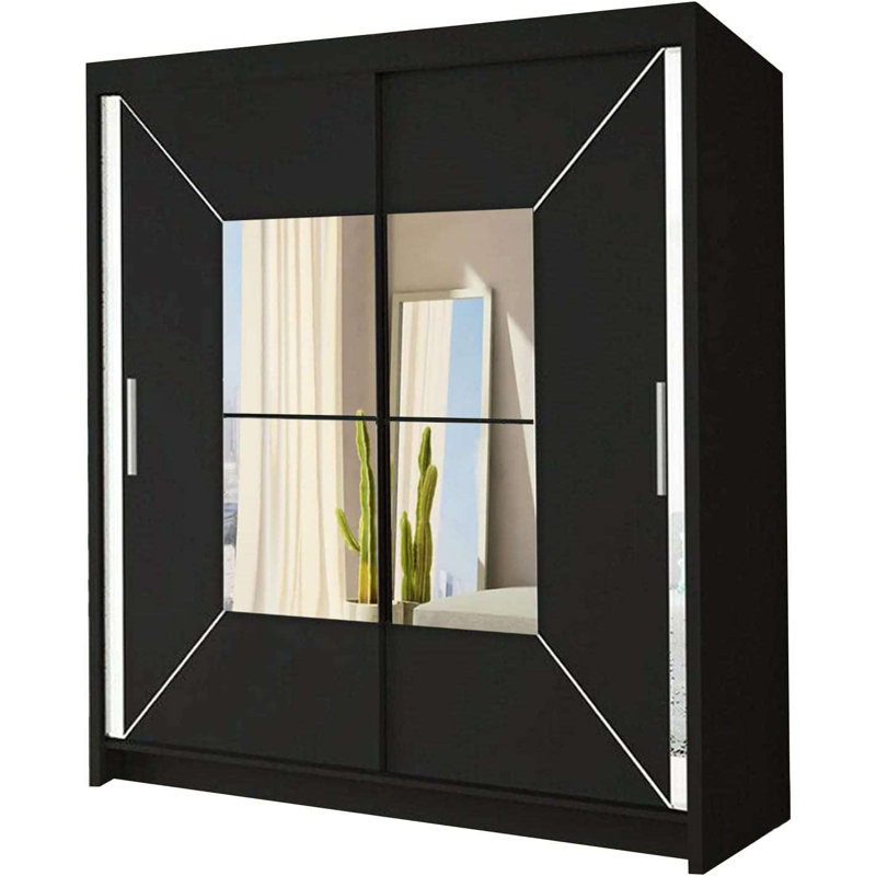 Crego 2 Door Manufactured Wood Wardrobe, 217cm H x 203cm W x 62cm D, Black