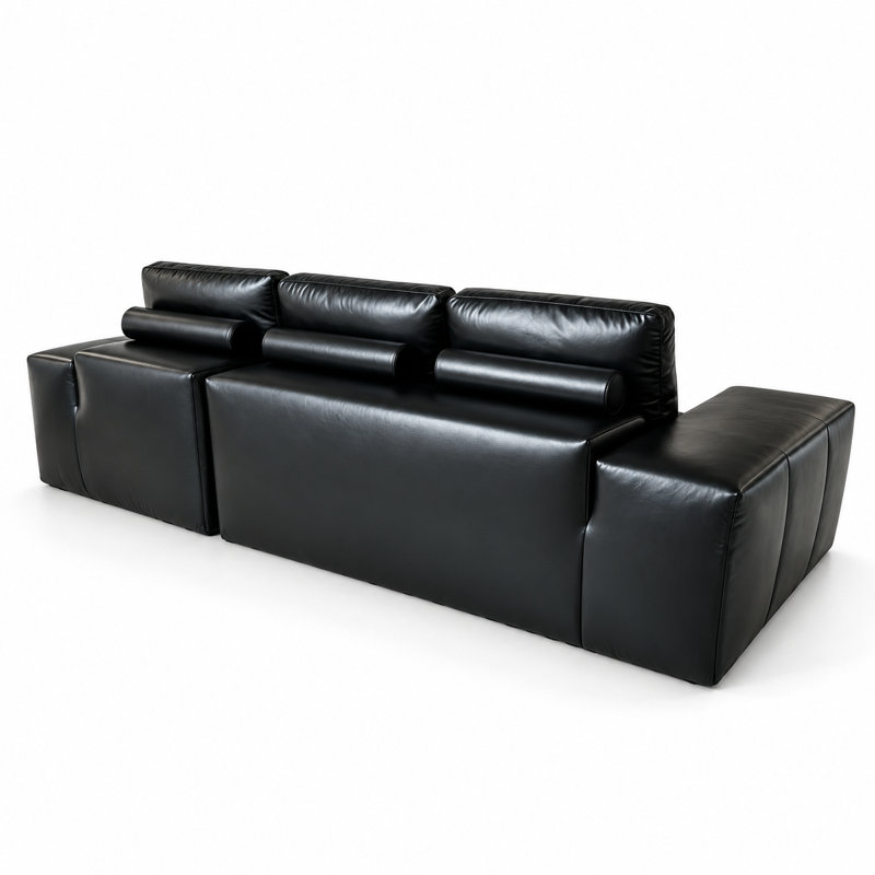 Canapé d'angle en cuir sans os de 114 pouces, couleur caramel, aucun assemblage requis, Black, Orienté vers la gauche