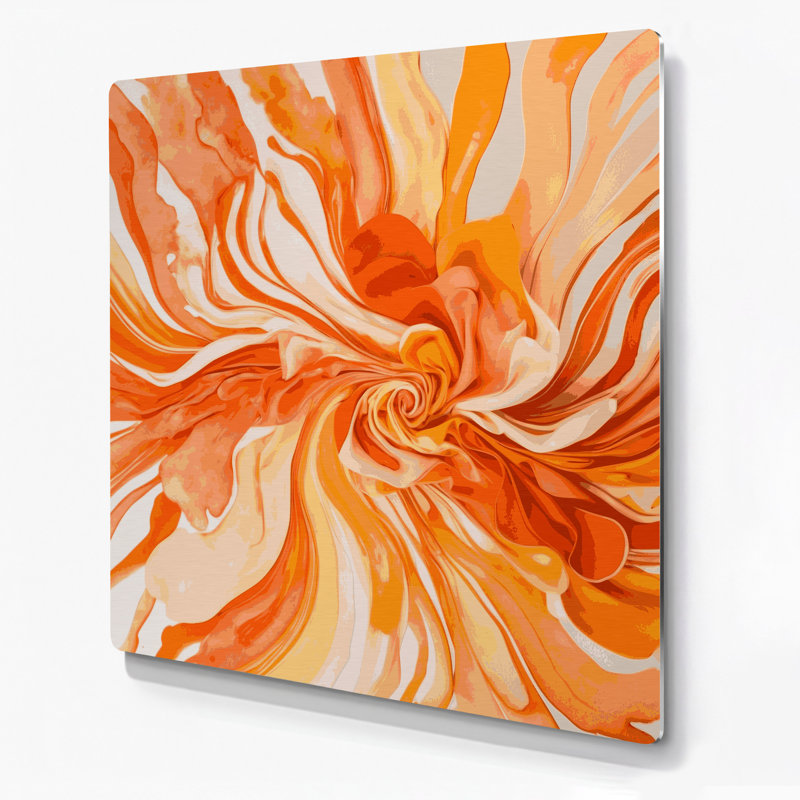 Aquarelle abstraite, art mural en métal orange 10, H 32 po x l 32 po