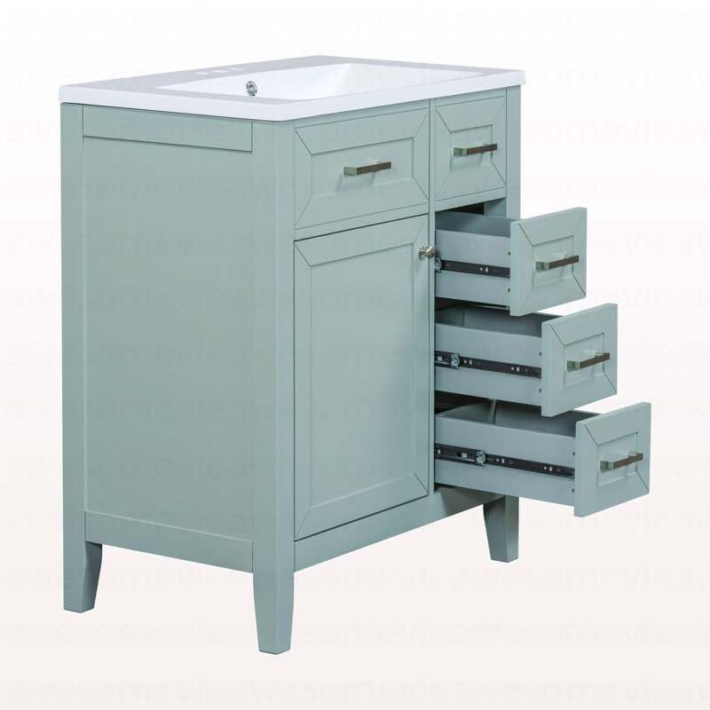 Ensemble de meuble-lavabo avec lavabo 30 po, armoire de salle de bain verte avec tiroirs, structure solide et panneau de fibres à densité moyenne
