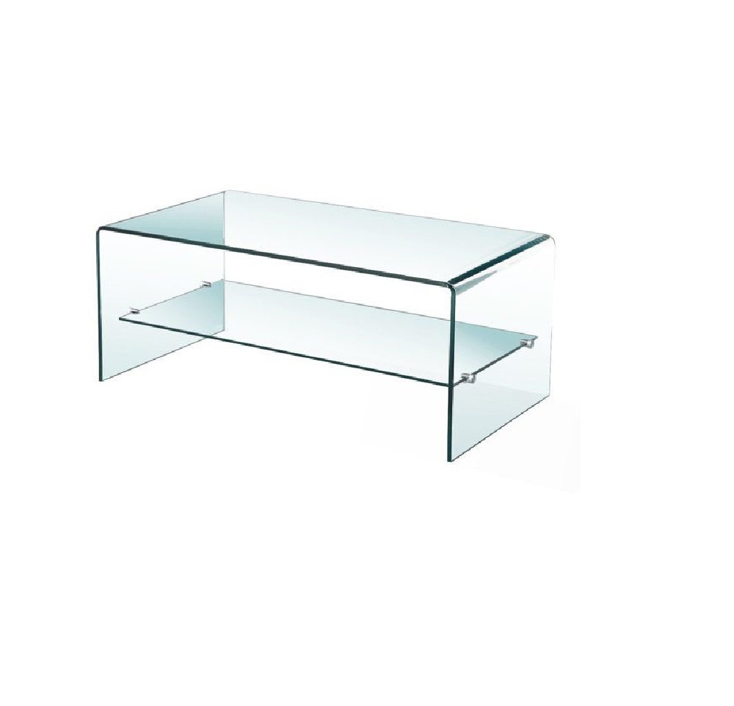 Modern Riz Glass Waterfall Coffee Table With Shelf Orren Ellis 