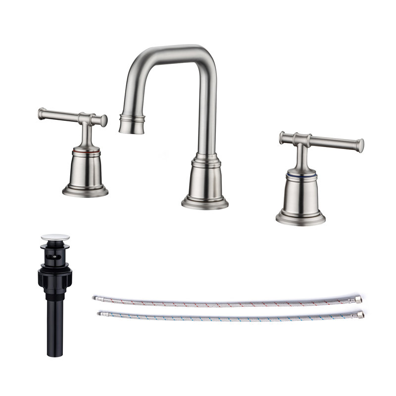 Widespread 2-handle Bathroom Faucet with Drain Assembly, Brushed Nickel