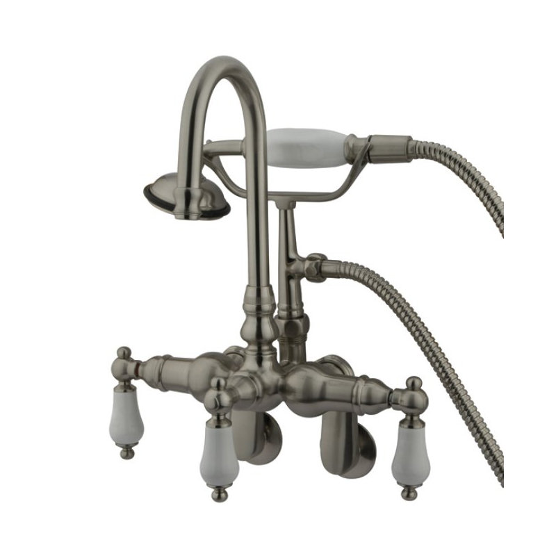 Hot Springs Triple Handle Wall Mounted Clawfoot Tub Faucet with Handshower, Chrome
