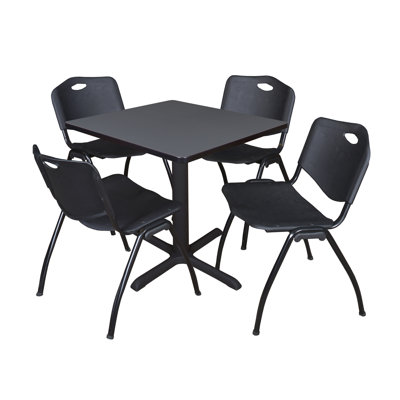 Neyland Cain Square X-Base Breakroom Table & 4 M Stack Chairs