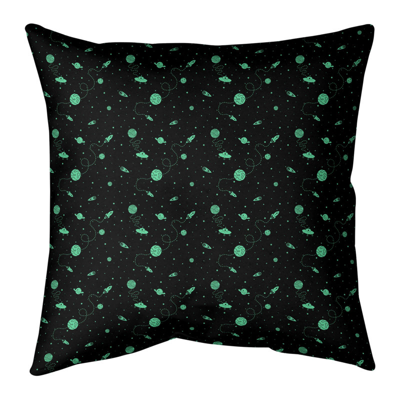 Coussin décoratif intérieur / extérieur Katelyn Elizabeth, H 16 po x l 16 po, Noir / Vert