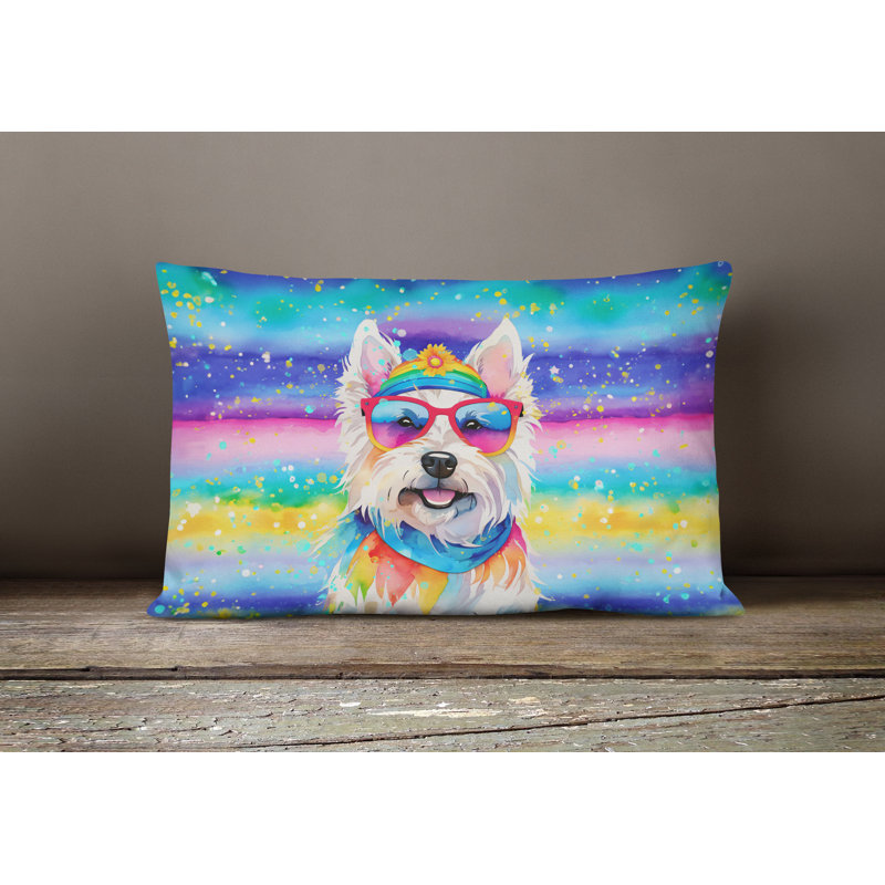 Westie Hippie Dawg Fabric Decorative Pillow