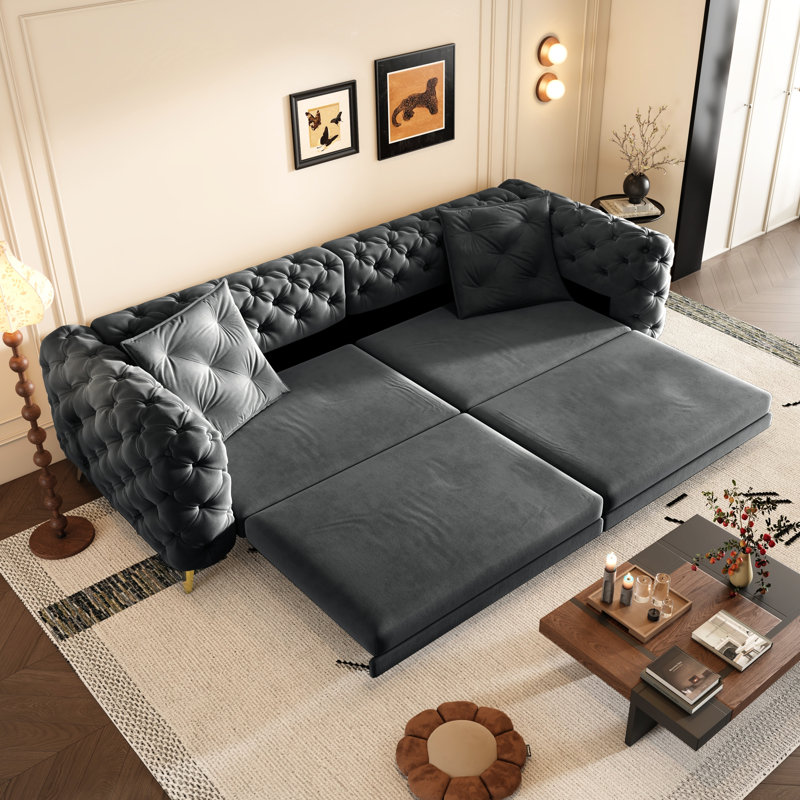 Canapé-lit bouton 31, 4 avec siège mobile, profondeur de 28,4 po et pieds invisibles pour chambre à coucher dans un lit orange de 97,7 po, bureau de soutien confortable gris